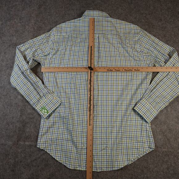 Peter Millar Shirt Mens Large Button Down Long Sleeve Plaid Checked Blue Green - Picture 5 of 8